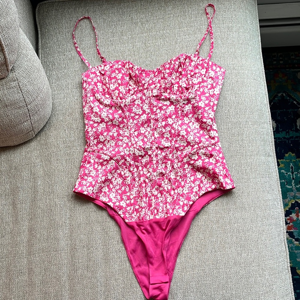 Zara Pink Floral Corset Body Suit